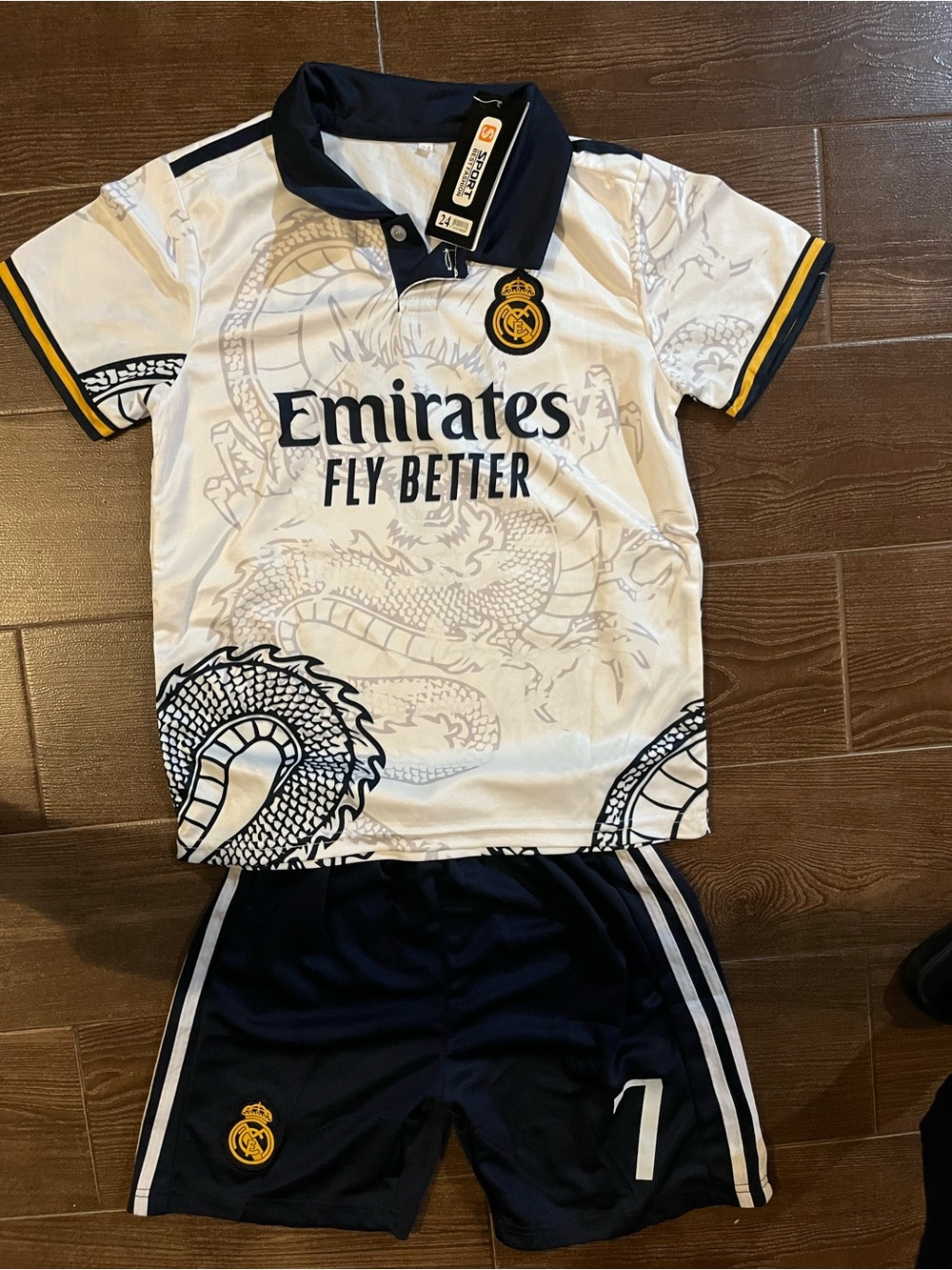 Kids White & Navy Football Polo Set with Crest - Emirates Fly Better